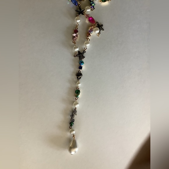 Betsey Johnson Cruise Control Starfish Seahorse Crystal Pearl Y Charm Necklace - Picture 3 of 5